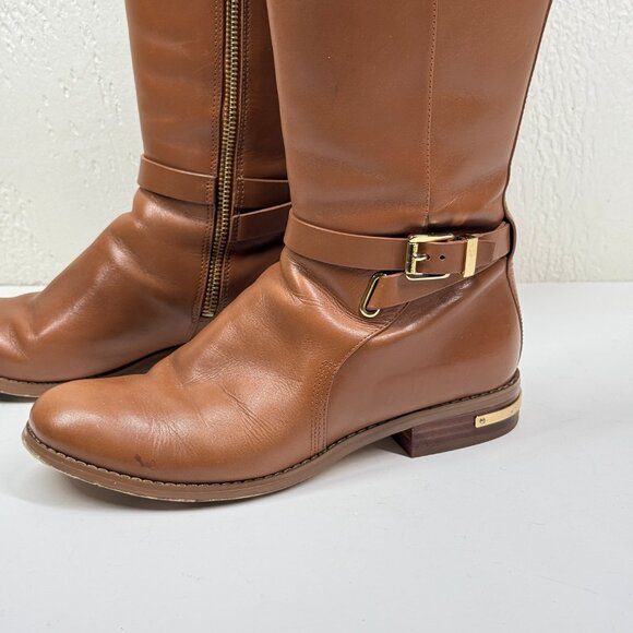 Michael Kors Arley Knee High Boots Brown Leather Round Toe Zip Size 6.5M - Picture 5 of 11
